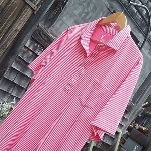 F&G tech golf shirt Polo hot Pink stripe XL